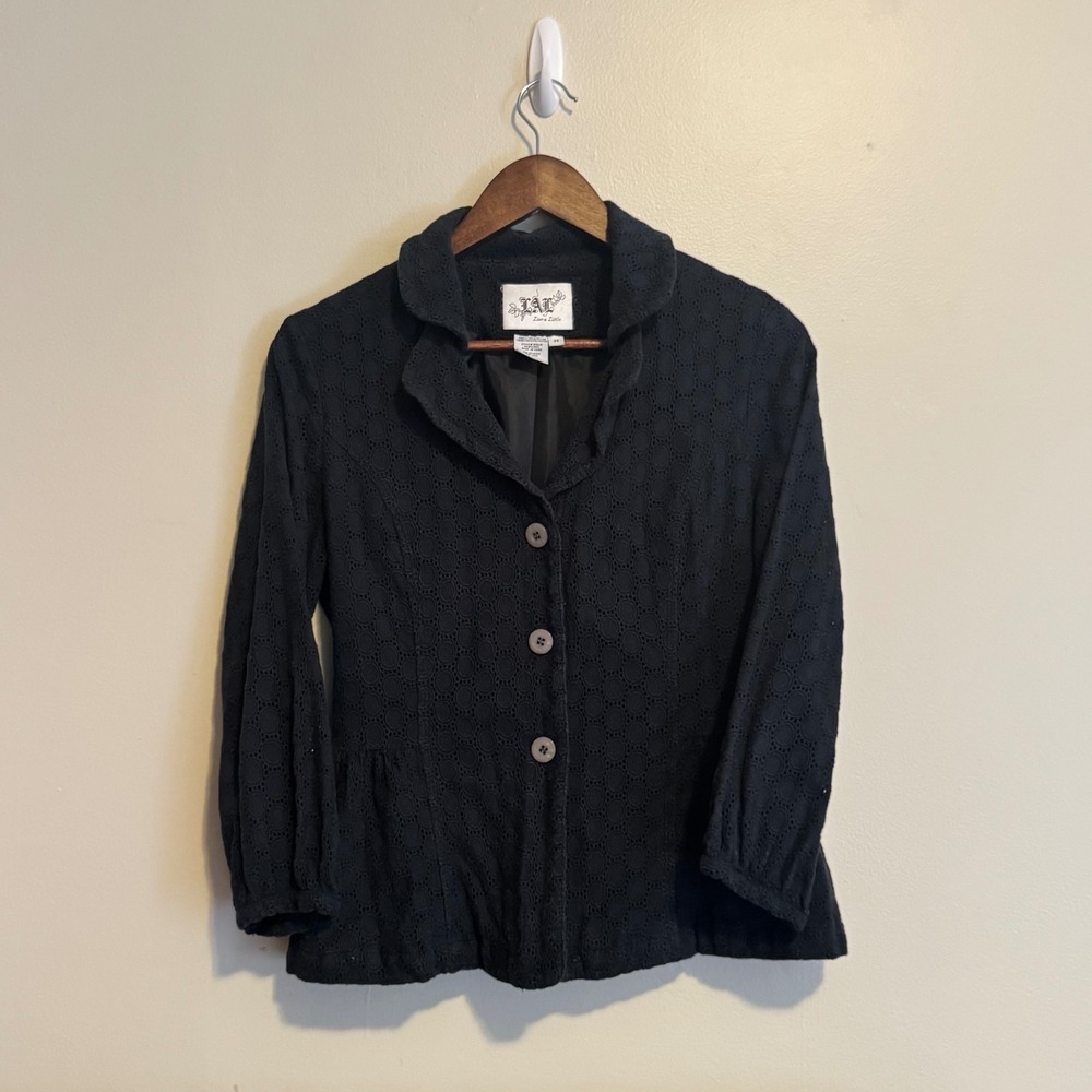 Women's 100% Cotton Black Button Front Blazer Embroidered Boho Whimsigoth Fairy